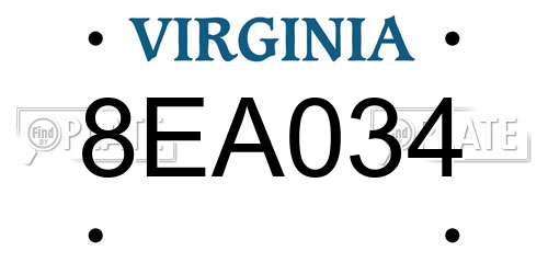 8EA034 Virginia License Plate