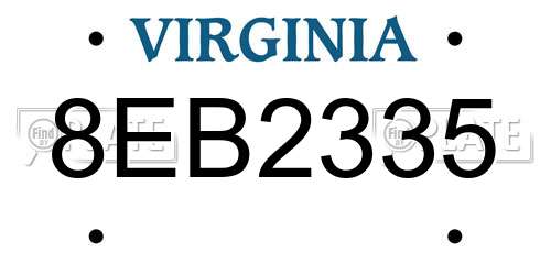 8EB2335 Virginia License Plate