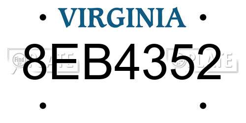 8EB4352 Virginia License Plate