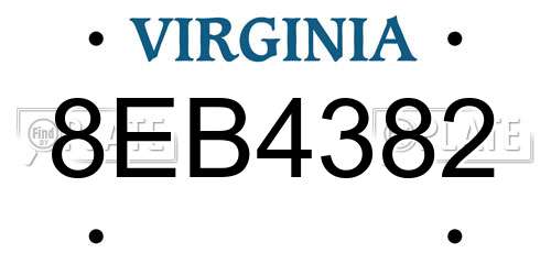 8EB4382 Virginia License Plate