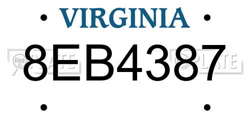 8EB4387 Virginia License Plate