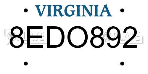 8EDO892 Virginia License Plate