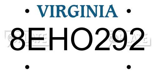 8EHO292 Virginia License Plate
