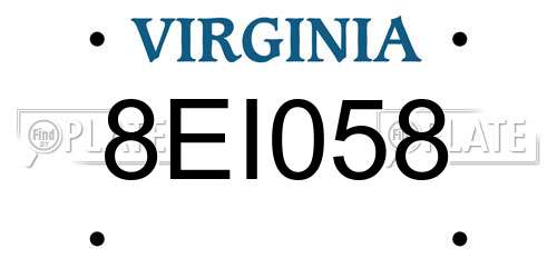8EI058 Virginia License Plate