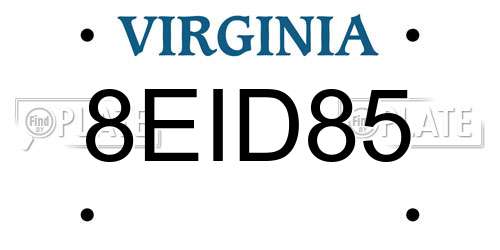 8EID85 Virginia License Plate