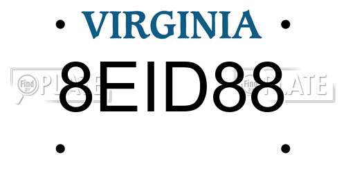 8EID88 Virginia License Plate