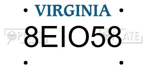 8EIO58 Virginia License Plate