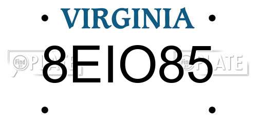 8EIO85 Virginia License Plate
