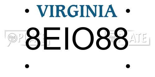 8EIO88 Virginia License Plate