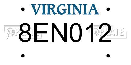8EN012 Virginia License Plate