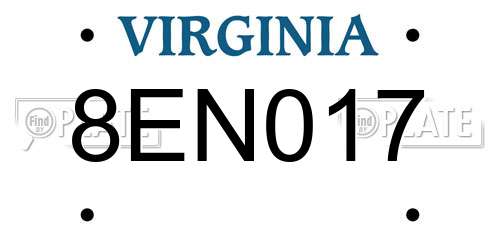 8EN017 Virginia License Plate