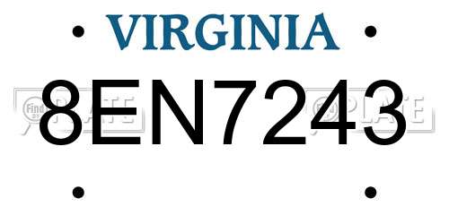 8EN7243 Virginia License Plate