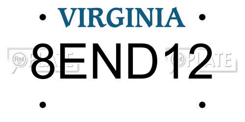 8END12 Virginia License Plate