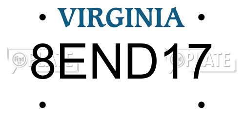8END17 Virginia License Plate