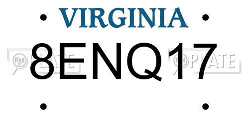 8ENQ17 Virginia License Plate