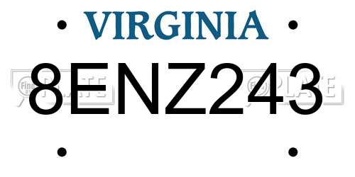 8ENZ243 Virginia License Plate