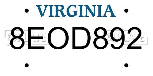 8EOD892 Virginia License Plate