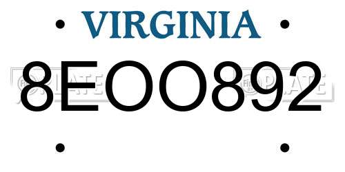 8EOO892 Virginia License Plate