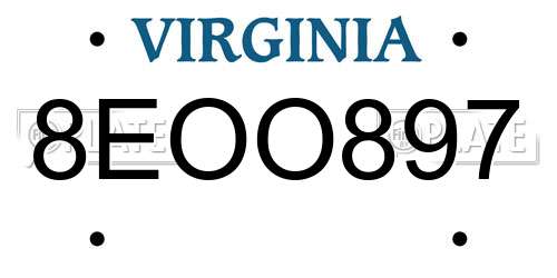8EOO897 Virginia License Plate