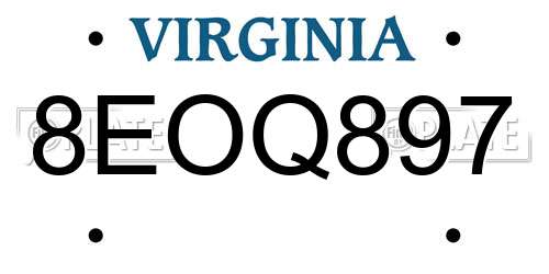 8EOQ897 Virginia License Plate