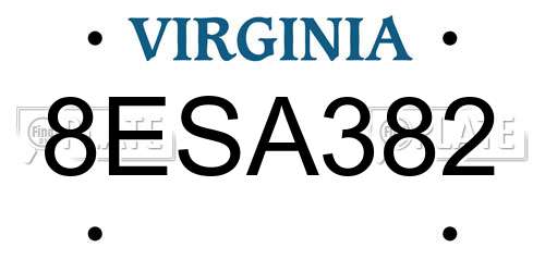 8ESA382 Virginia License Plate