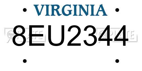 8EU2344 Virginia License Plate