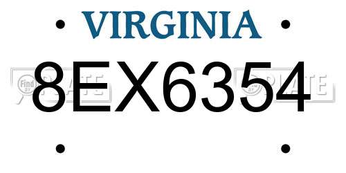 8EX6354 Virginia License Plate