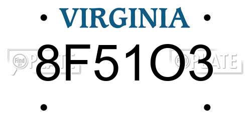 8F51O3 Virginia License Plate