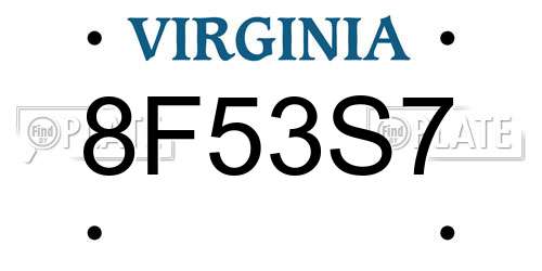 8F53S7 Virginia License Plate