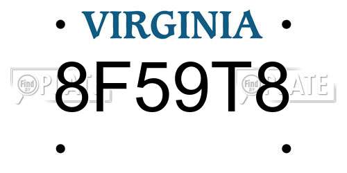 8F59T8 Virginia License Plate