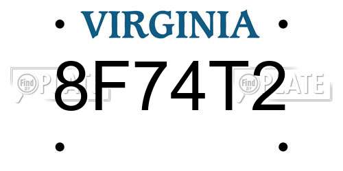 8F74T2 Virginia License Plate