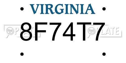 8F74T7 Virginia License Plate