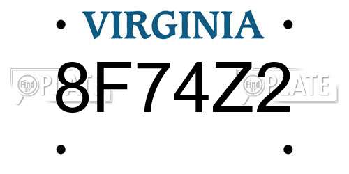 8F74Z2 Virginia License Plate