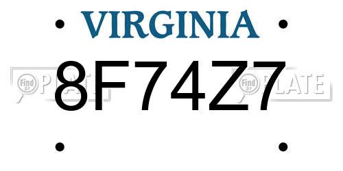 8F74Z7 Virginia License Plate