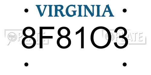 8F81O3 Virginia License Plate