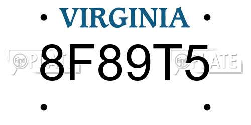 8F89T5 Virginia License Plate