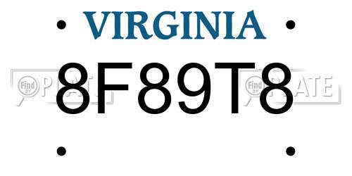 8F89T8 Virginia License Plate