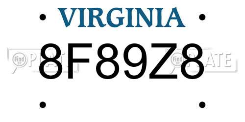 8F89Z8 Virginia License Plate