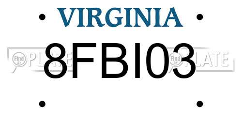 8FBI03 Virginia License Plate