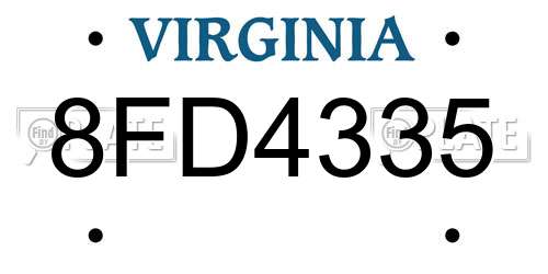 8FD4335 Virginia License Plate