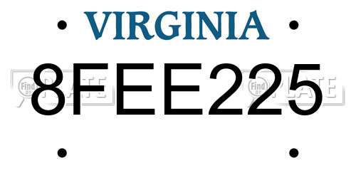 8FEE225 Virginia License Plate