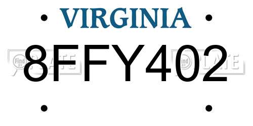 8FFY402 Virginia License Plate