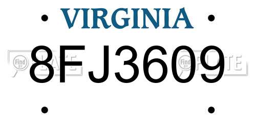 8FJ3609 Virginia License Plate