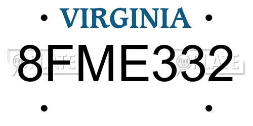 8FME332 Virginia License Plate