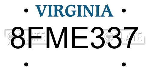 8FME337 Virginia License Plate