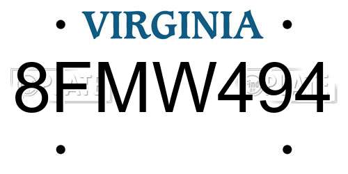 8FMW494 Virginia License Plate