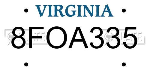 8FOA335 Virginia License Plate