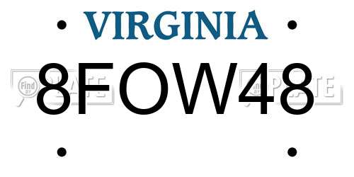 8FOW48 Virginia License Plate