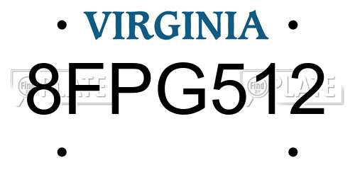 8FPG512 Virginia License Plate