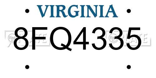 8FQ4335 Virginia License Plate